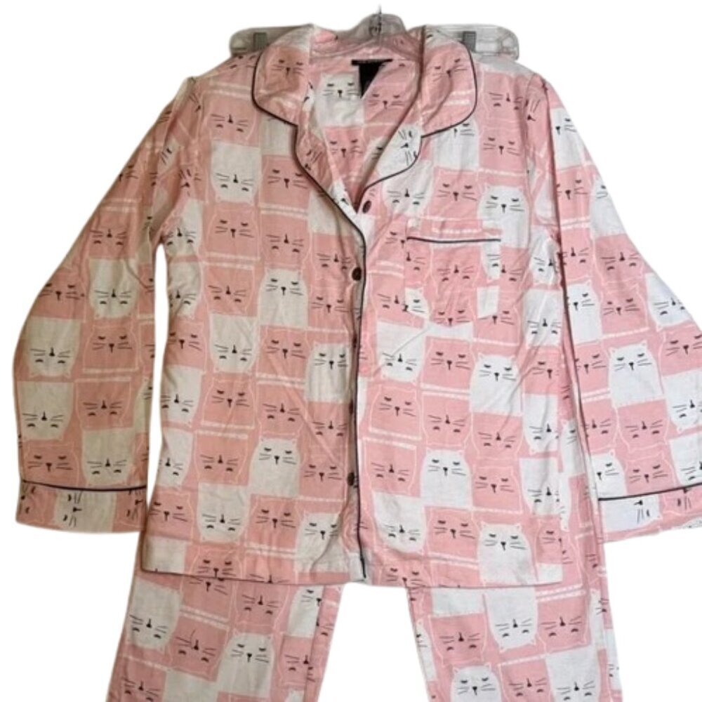 Joe Boxer Pink and White Cat Face flannel Pajama Set #2756-3